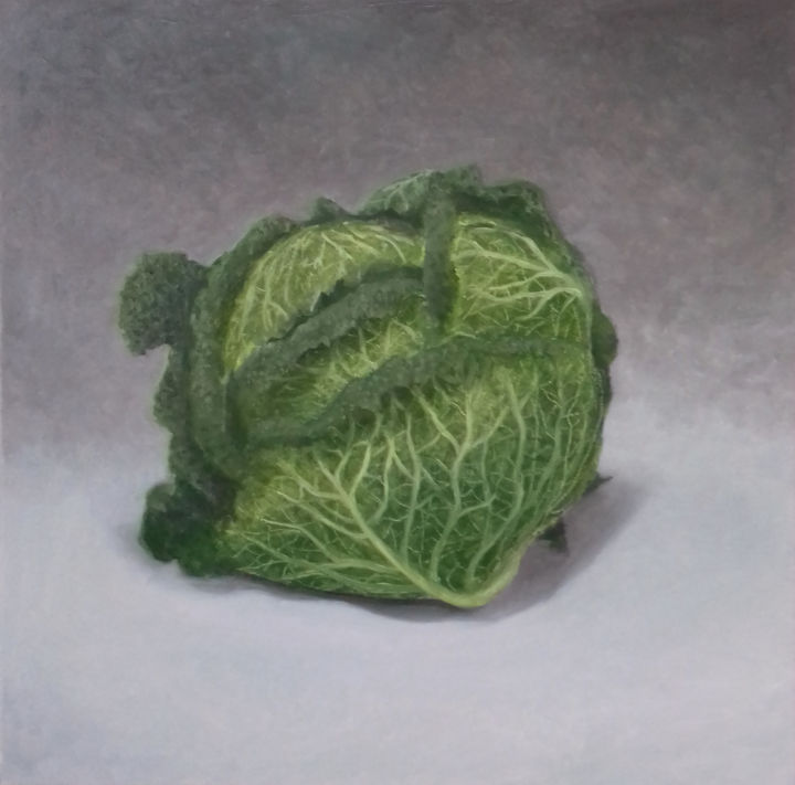 Painting titled "Chou vert" by Michel Porte-Petit, Original Artwork, Oil