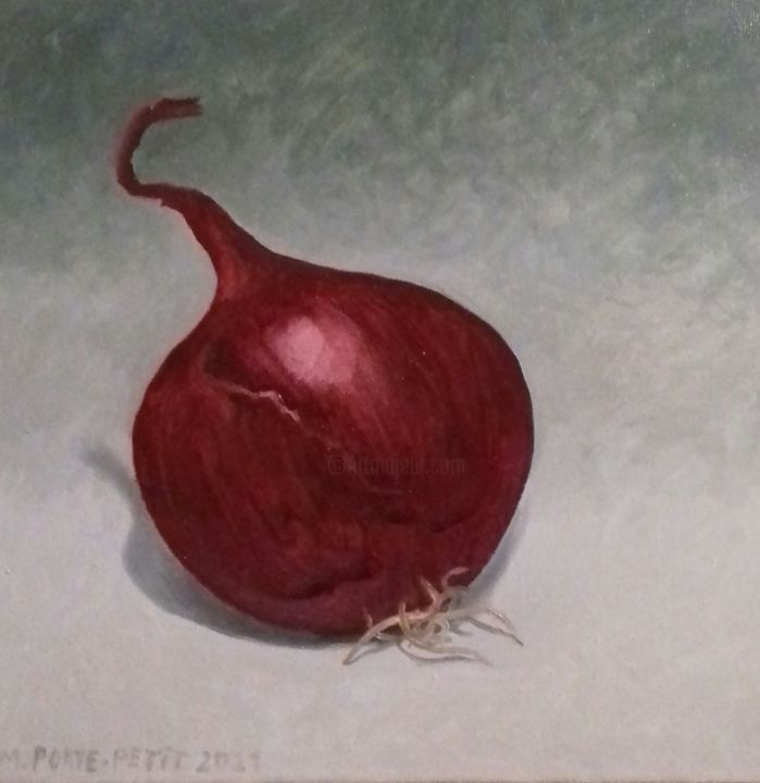 Malerei mit dem Titel "Oignon rouge" von Michel Porte-Petit, Original-Kunstwerk, Öl