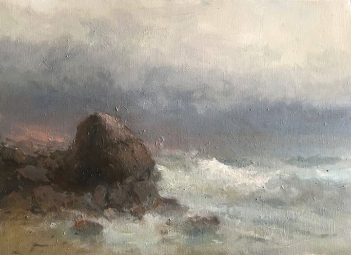 Painting titled "Seascape" by Miqayel Darbinyan, Original Artwork, Oil