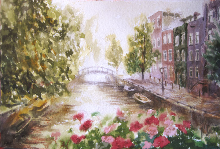 Peinture intitulée "Amsterdam" par Miquel Cazaña, Œuvre d'art originale, Aquarelle
