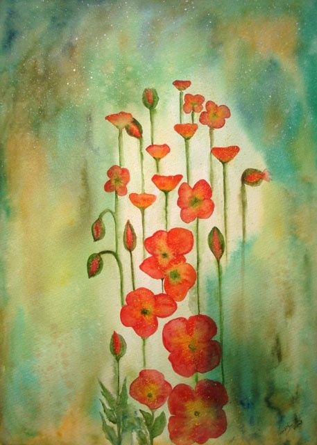 Painting titled "AMAPOLAS" by Mirtya Huizzi, Original Artwork