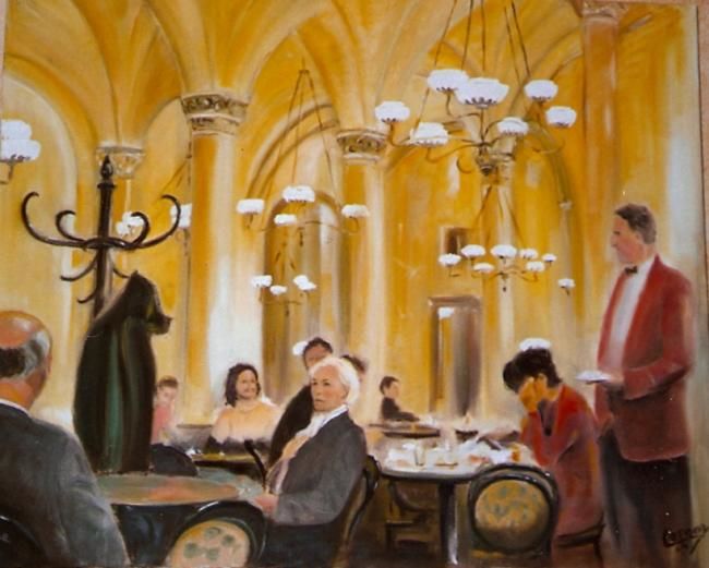 Peinture intitulée "Grand café Vienne" par Jean-François Lerooy, Œuvre d'art originale, Huile