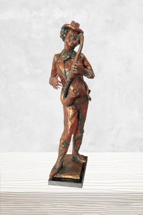 Sculpture intitulée ""Saxophonist"" par Miraga Shahbazov, Œuvre d'art originale, Plâtre
