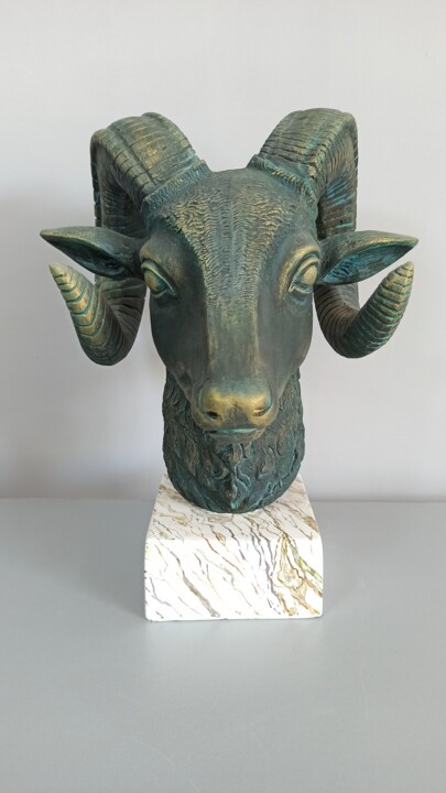 Sculpture titled "“Ram head”, "Sculpt…" by Miraga Shahbazov, Original Artwork, Plaster