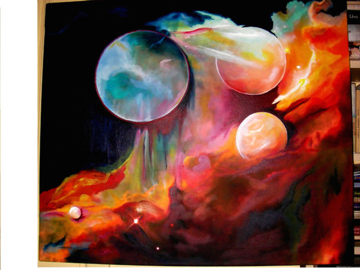 Painting titled "Universum" by Mira Kuzel, Poezja, Obrazy, Portrety Na , Original Artwork, Acrylic