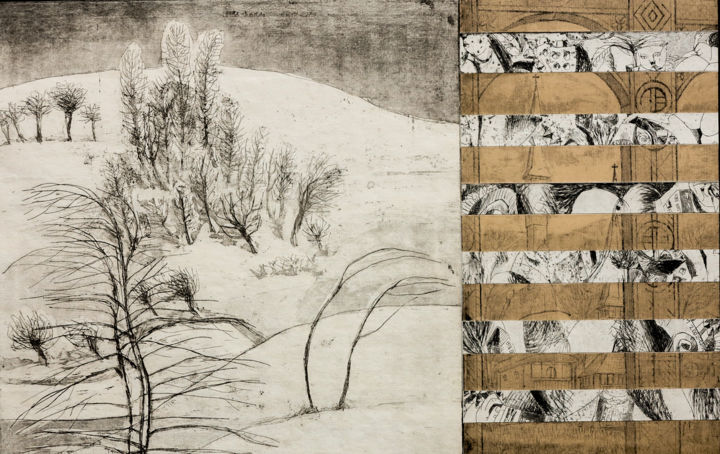 Incisioni, stampe intitolato "Paysage d'hiver" da Mircea Nechita, Opera d'arte originale, Acquaforte