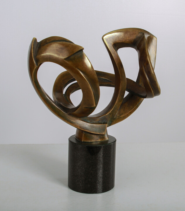 Sculpture titled ""Infinit V"" by Mircea Puscas, Original Artwork, Bronze Mounted on Stone