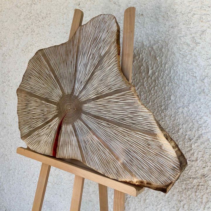 Skulptur mit dem Titel "Soleil magnétique" von Mirèo, Original-Kunstwerk, Holz Auf Holzplatte montiert