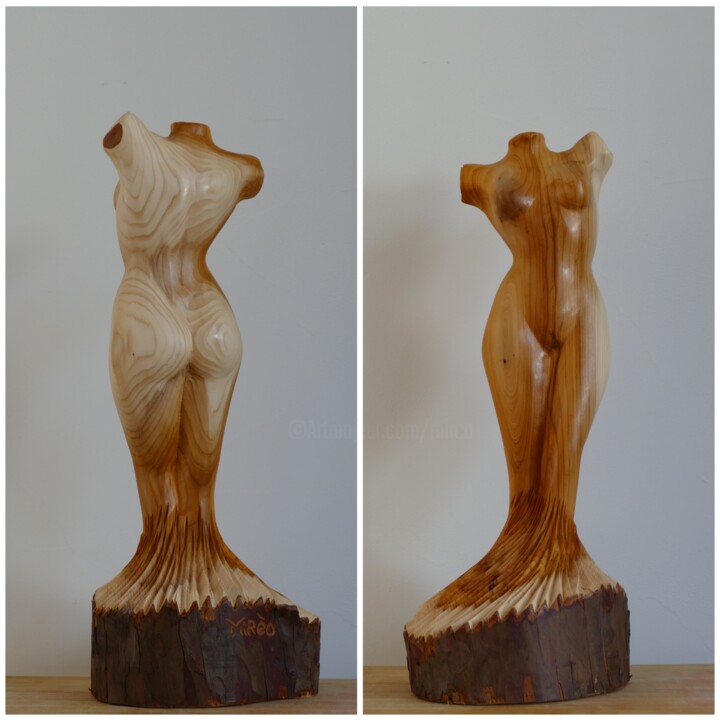 Sculpture titled "Buste en if" by Mirèo, Original Artwork, Wood