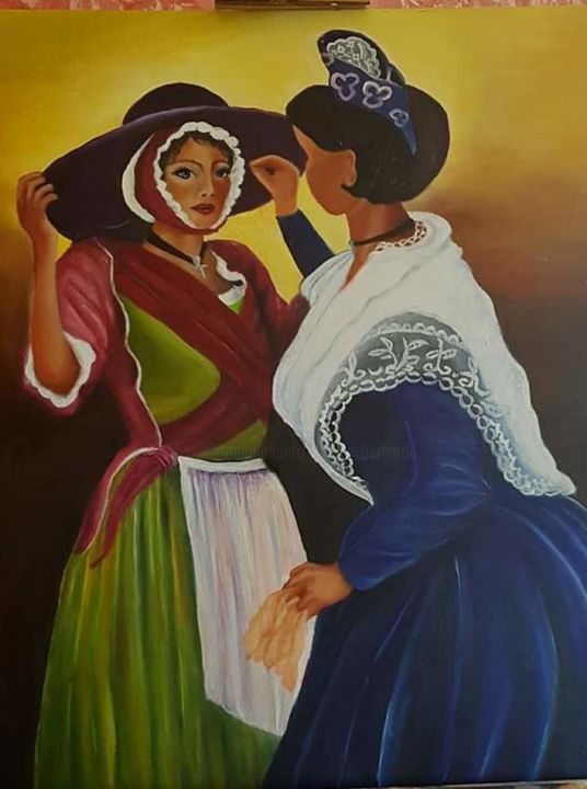 Painting titled "Les Arlesiennes" by Mireille Bernard, Original Artwork, Oil