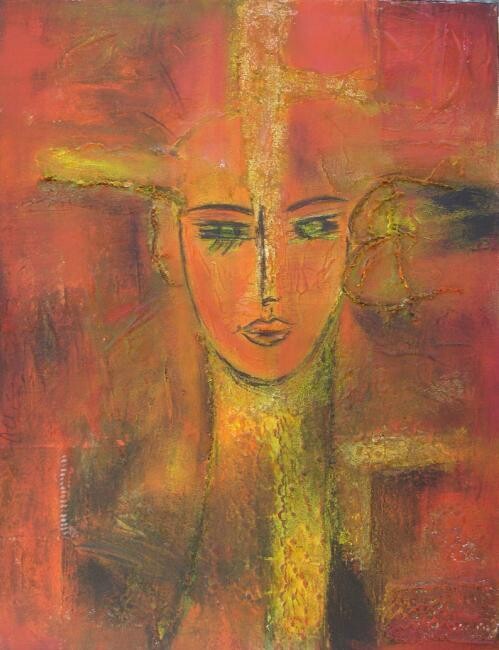 Peinture intitulée "Reine rouge" par Mireille Gratier De Saint Louis, Œuvre d'art originale, Huile