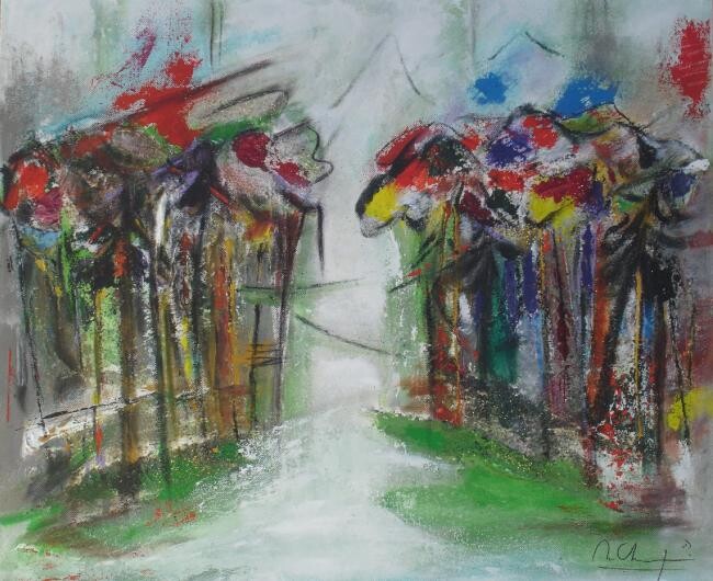 Malerei mit dem Titel "La forêt landaise 3" von Mireille Gratier De Saint Louis, Original-Kunstwerk