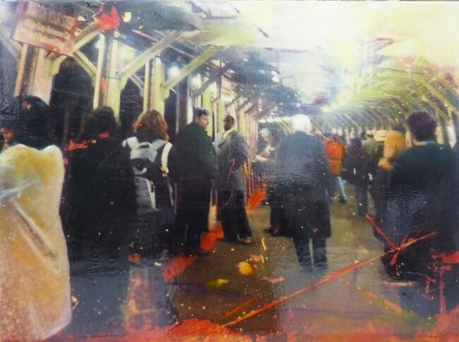 Pintura intitulada "Le métro à New York" por Mireille Gratier De Saint Louis, Obras de arte originais