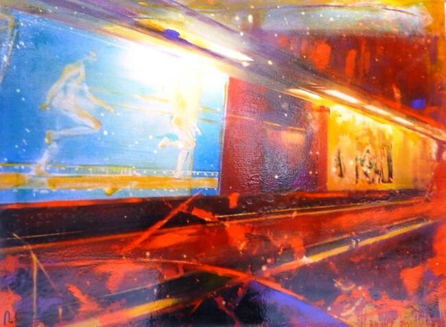 Peinture intitulée "Le métro à Bruxelles" par Mireille Gratier De Saint Louis, Œuvre d'art originale