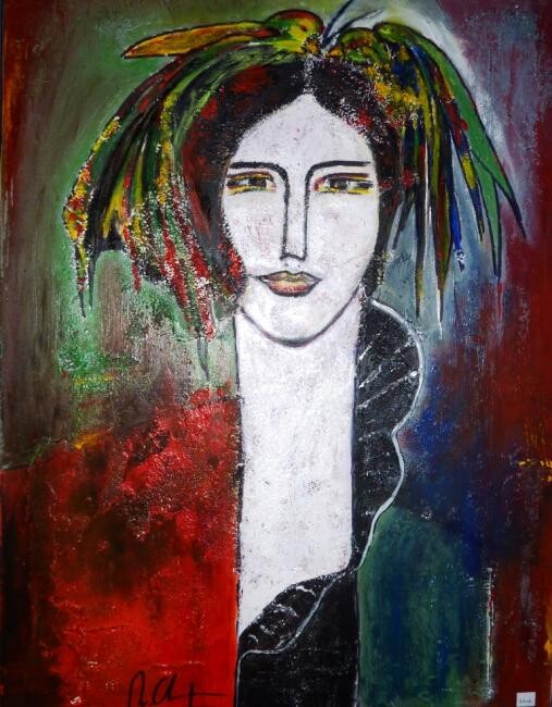 Painting titled "L'oiseleuse" by Mireille Gratier De Saint Louis, Original Artwork, Oil