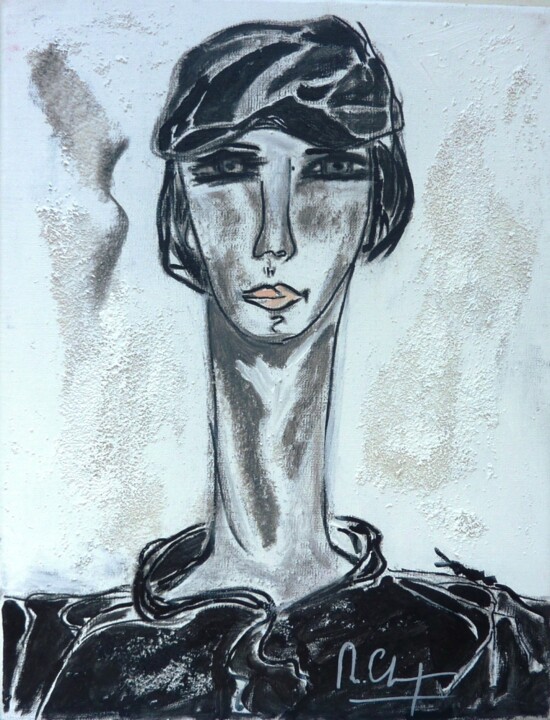 Картина под названием "portrait-iiim-35x27…" - Mireille Gratier De Saint Louis, Подлинное произведение искусства, Масло
