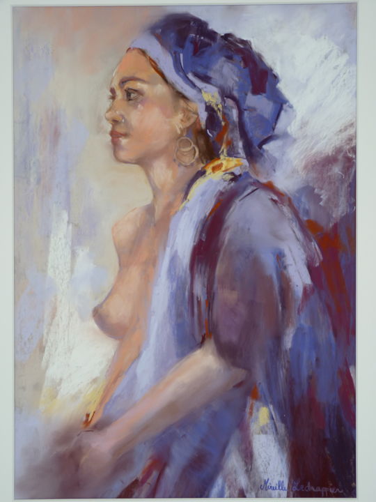 Peinture intitulée "Sofia reveuse" par Mireille Ledrappier, Œuvre d'art originale, Pastel