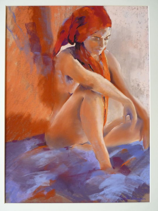 Peinture intitulée "Sofa pensive" par Mireille Ledrappier, Œuvre d'art originale, Pastel