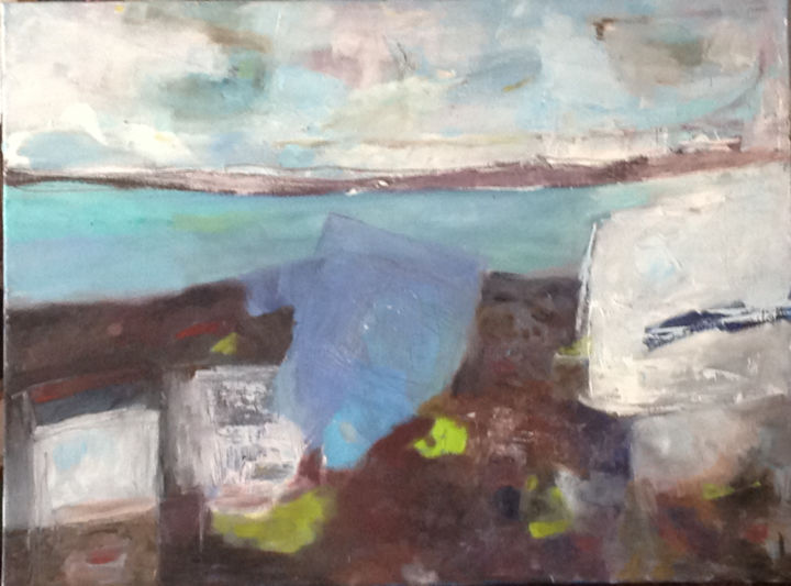 Painting titled "ETE EN ISLANDE 2" by Mireille Matricon, Original Artwork, Oil