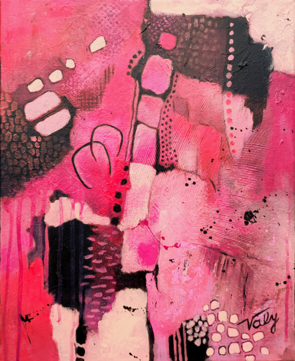 Peinture intitulée "Pink and black" par Mireille Taupin (Valy), Œuvre d'art originale, Acrylique Monté sur Panneau de bois