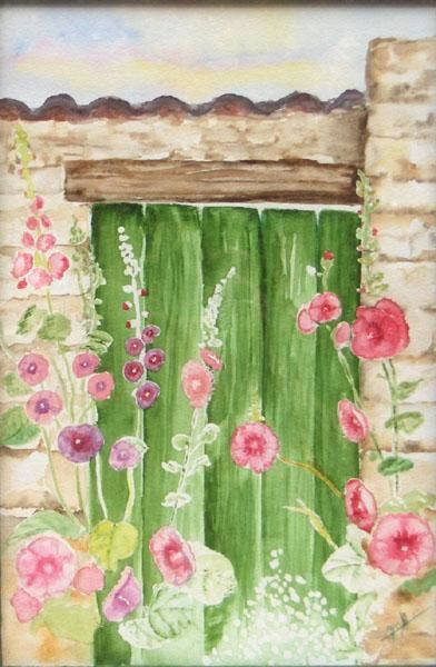 Painting titled "A la porte du jardin" by Mireille Cauchi-Boulmet, Original Artwork