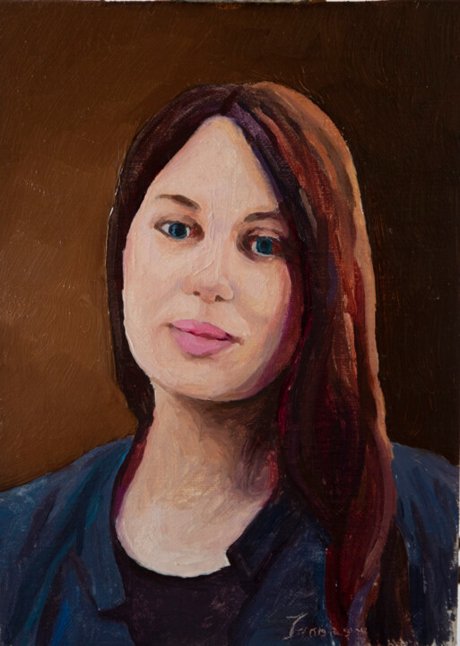 Painting titled "Denise" by Mirel Valentin Ionascu, Original Artwork, Oil Mounted on Cardboard