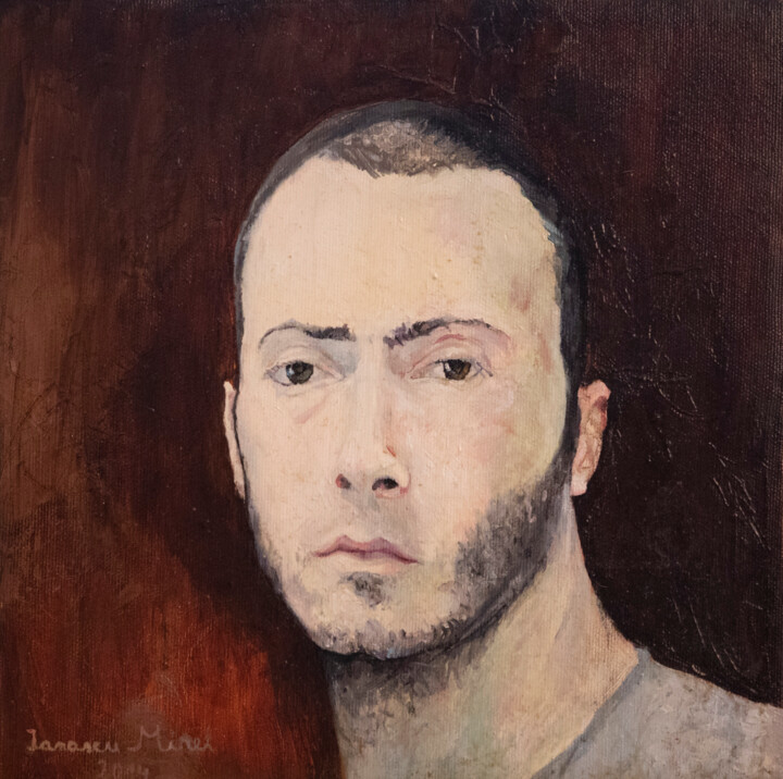 Malerei mit dem Titel "Human face as Trini…" von Mirel Valentin Ionascu, Original-Kunstwerk, Öl Auf Keilrahmen aus Holz mont…