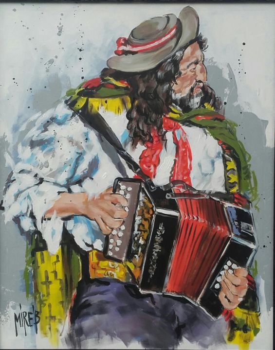 Peinture intitulée "Gitano con fisarmon…" par Mirela Balan, Œuvre d'art originale, Acrylique