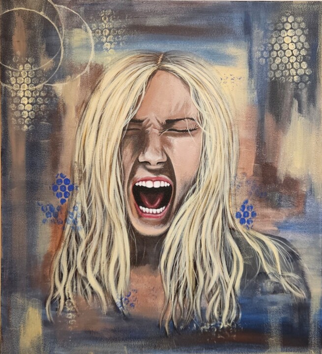 Schilderij getiteld "Blonde scream" door Mirela Leu, Origineel Kunstwerk, Acryl