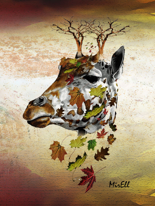 Digitale Kunst mit dem Titel "Autumn in Africa" von Mirell, Original-Kunstwerk, Collagen