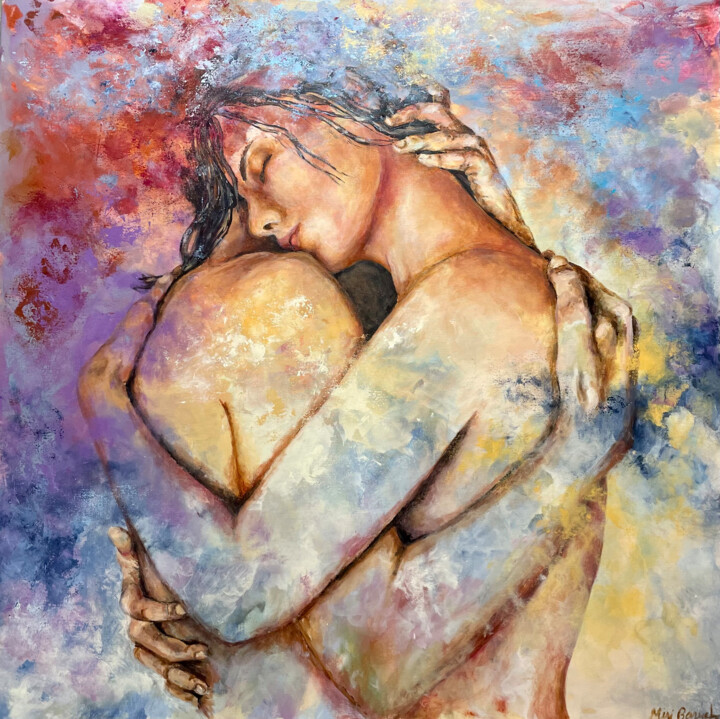 Painting titled "Embrace" by Miri Baruch, Original Artwork, Acrylic