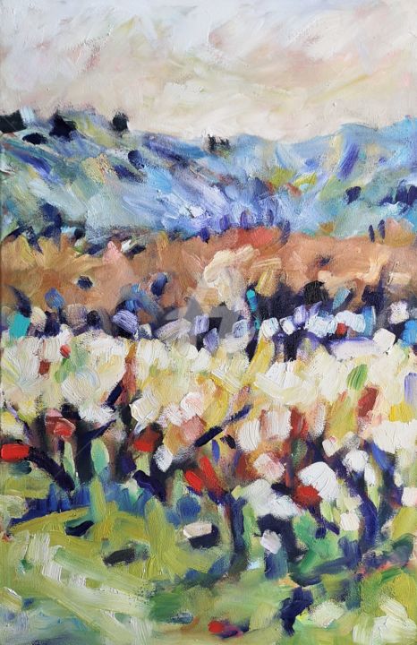 Malarstwo zatytułowany „Vignes Provence” autorstwa Miriam Hartmann, Oryginalna praca, Olej