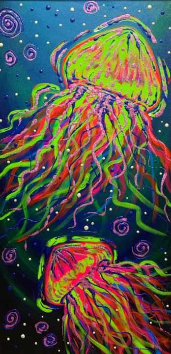 Painting titled "Dancing Ocean" by Nia Natsvlishvili, Original Artwork, Acrylic