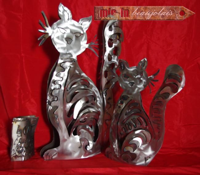 Escultura titulada "CHATS de métal" por Mirinbeaujolais - Mirabelle, Obra de arte original, Metales