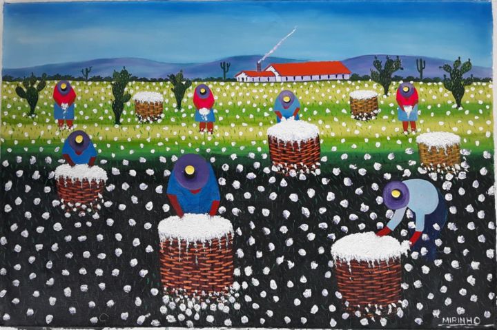 Pintura intitulada "Colheita de algodão…" por Mirinho, Obras de arte originais, Acrílico