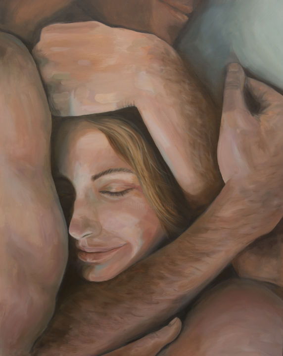 Painting titled "Geborgen" by Mirjam Spoelstra, Original Art, Oil