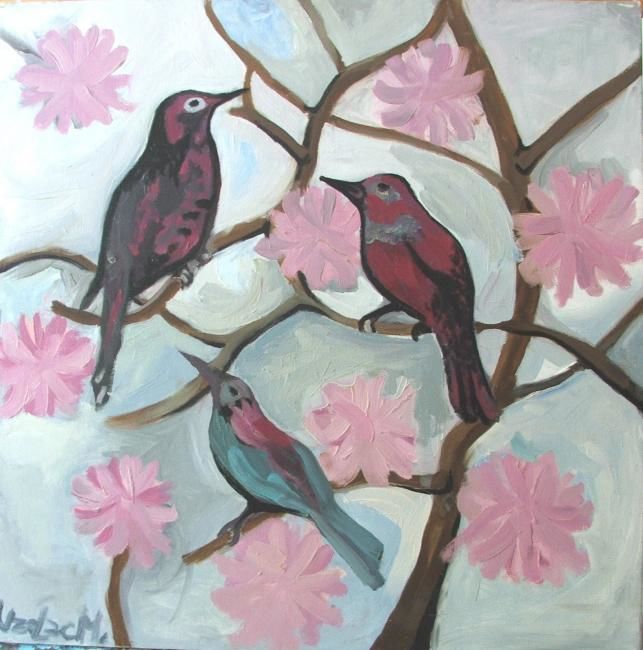 Painting titled "Birds...." by Purple Dragonfly, Original Artwork