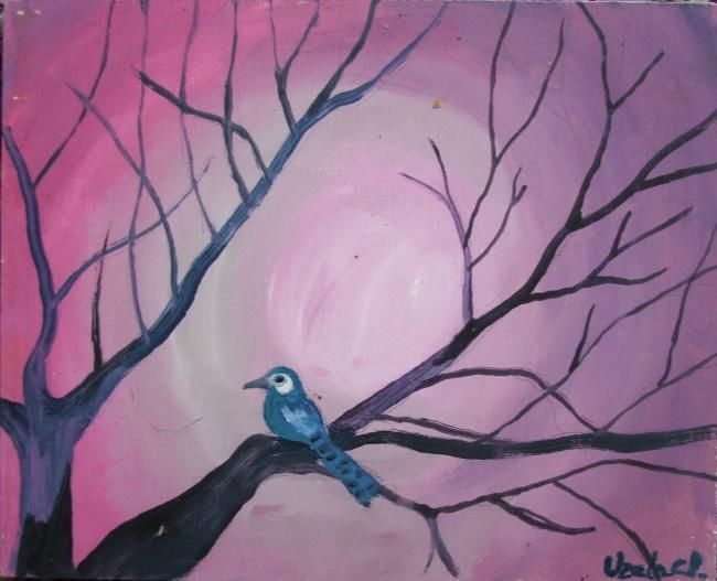 Painting titled "Bird" by Purple Dragonfly, Original Artwork