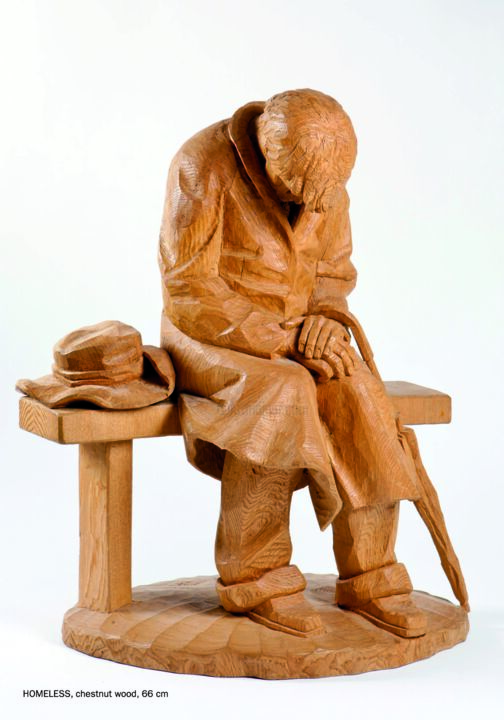 Skulptur mit dem Titel ""Find yourself"" von Mirko Morodet, Original-Kunstwerk, Holz