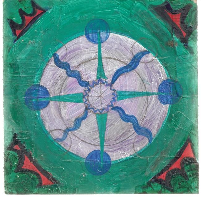 Painting titled "Mandala de los Cuat…" by Mirna Salamanques, Original Artwork, Oil