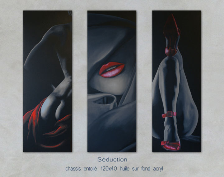 Peinture intitulée "Séduction (triptyqu…" par Miro, Œuvre d'art originale, Huile