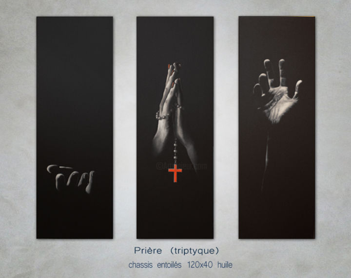 Peinture intitulée "Prière   triptyque…" par Miro, Œuvre d'art originale, Huile