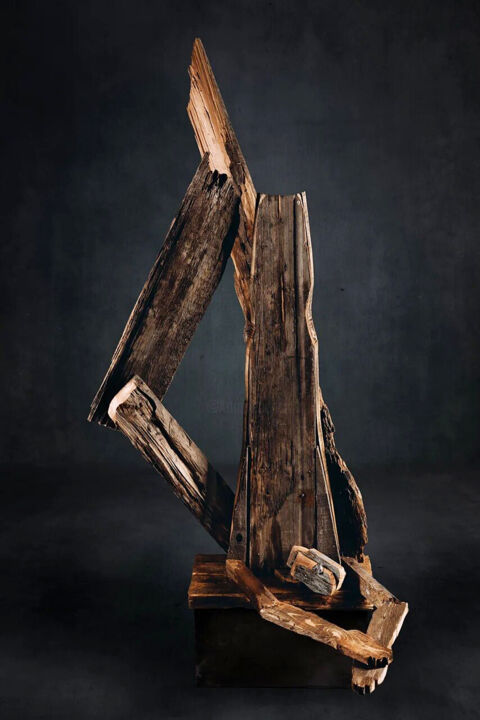 Sculpture titled "Icarus" by Mironova Olga Gubareva-Mukha Lyudmila, Original Artwork, Wood