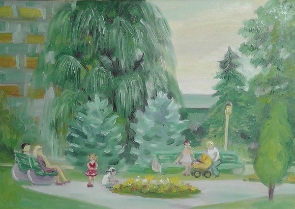 Painting titled "городские улочки" by Galina Mironova, Original Artwork, Oil