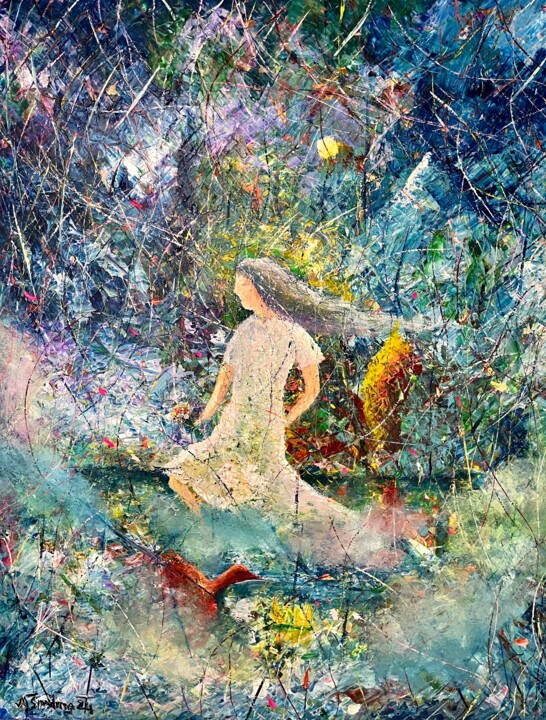 Pintura titulada "La dama deambulante…" por Miroslav Spadrna, Obra de arte original, Acrílico Montado en Bastidor de camilla…