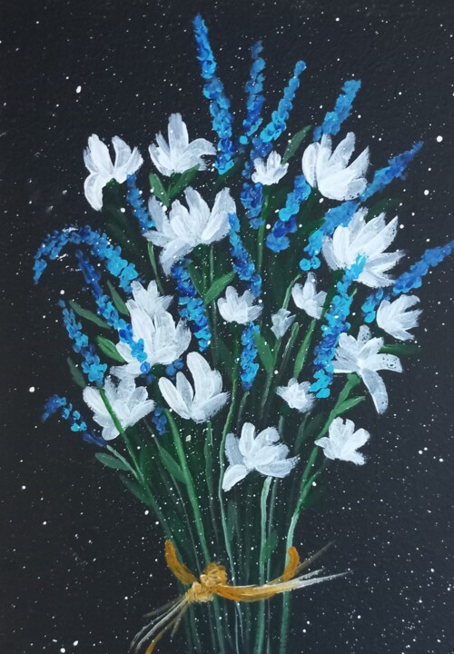 Painting titled "Field flowers bouqu…" by Miroslava Samoshkina, Original Artwork, Acrylic