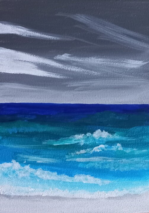 Painting titled "Evening ocean" by Miroslava Samoshkina, Original Artwork, Acrylic