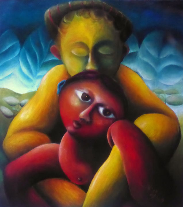 Peinture intitulée "Embracement" par Mira Slava, Œuvre d'art originale, Tempera