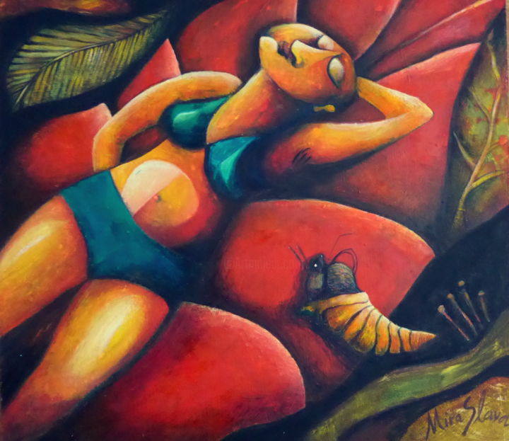 Peinture intitulée "A birth" par Mira Slava, Œuvre d'art originale, Tempera
