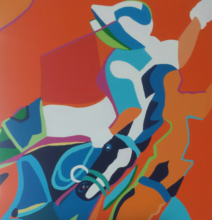 Painting titled "Polo orange" by Mirou Navalon, Original Artwork, Acrylic Mounted on Wood Stretcher frame